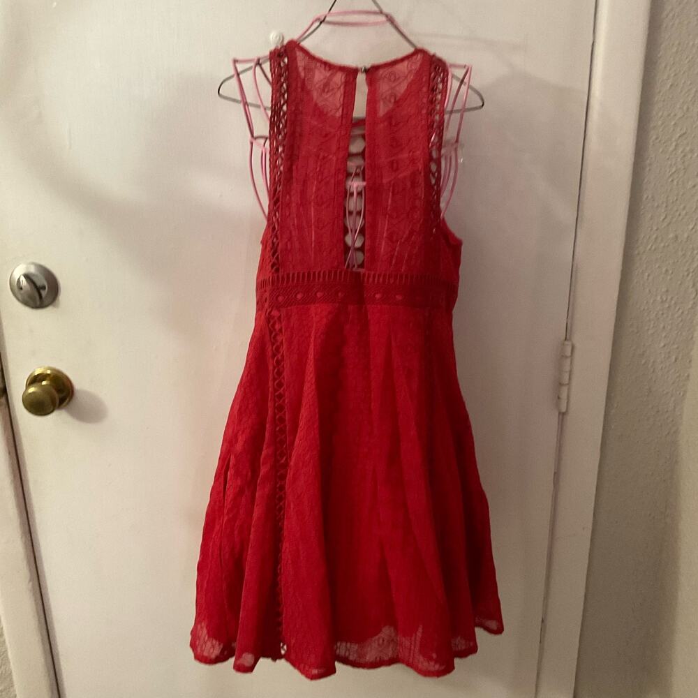 Free People Wherever You Go Red Lace Dress 2 Cherry Girl Boho Classic Preppy